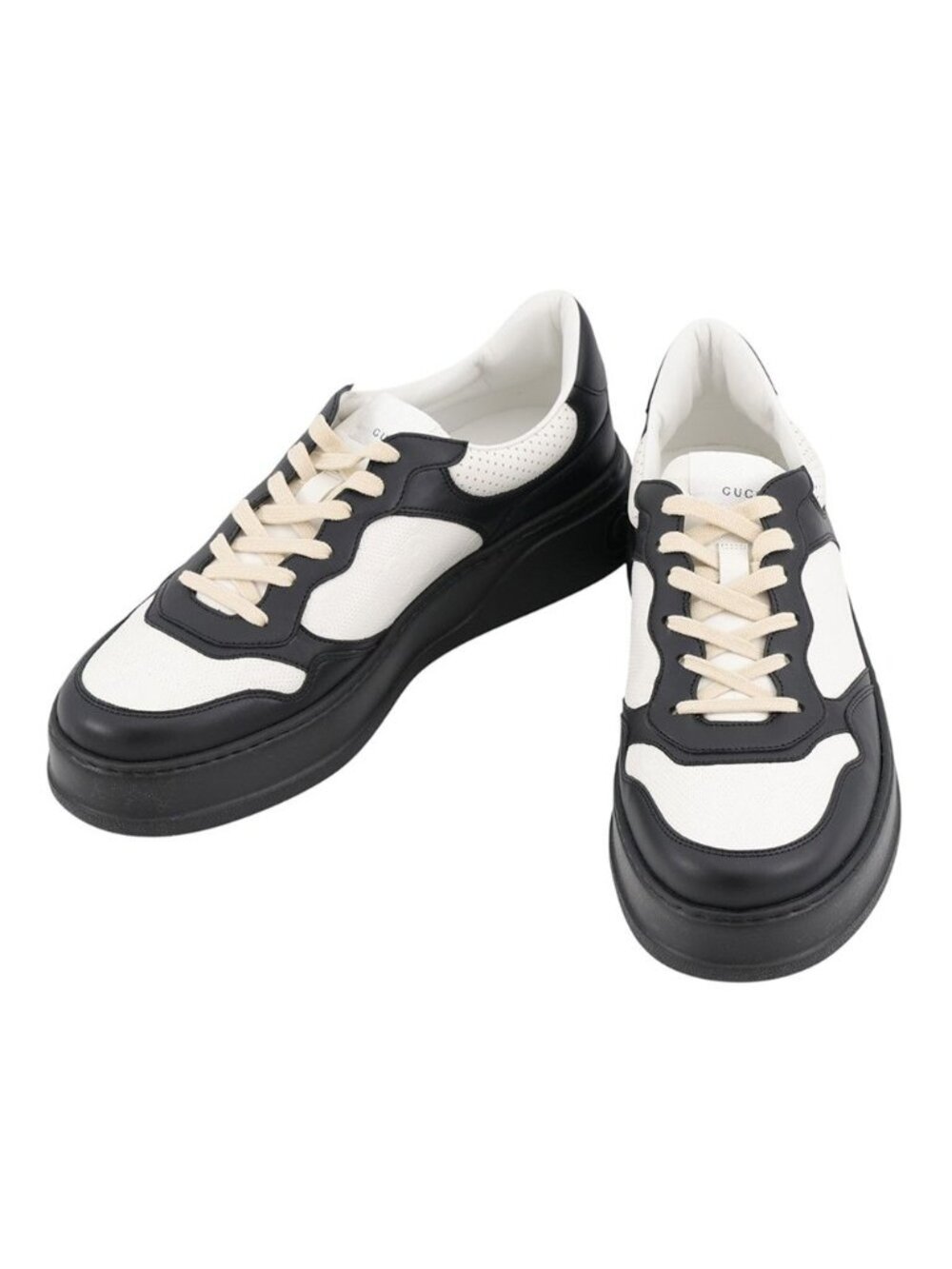 Gucci Sneakers GG Embossed Leather Shoes Black White 11.5